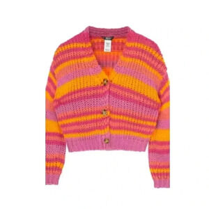 Girls Truce Colorblock Striped Chunky Knit Cardigan